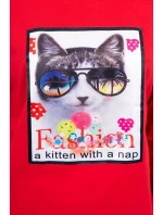 Halenka s 3D grafikou kočky červená