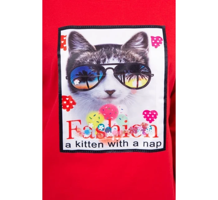 Halenka s 3D grafikou kočky červená