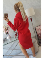 Šaty s kapucňou a bočným rázporkom červené