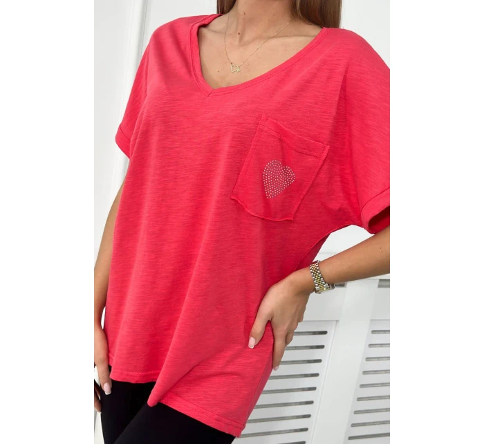 Bavlnená blúzka s vreckom malinová