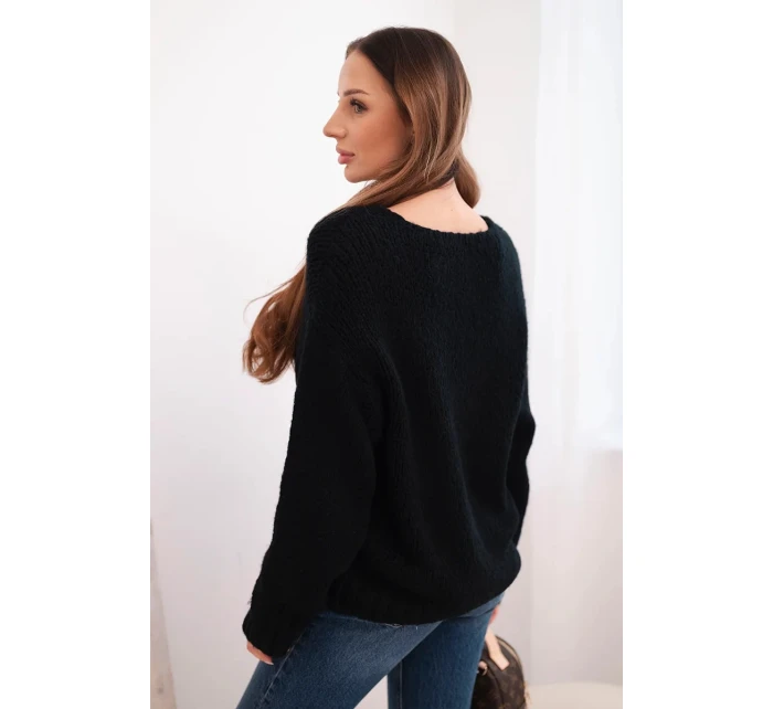 Dámský svetr z měkké pleteniny s V výstřihem černý