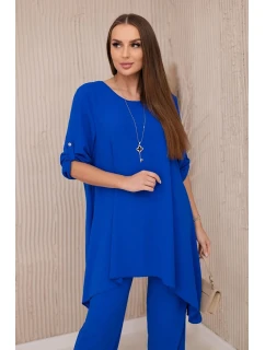 Súprava blúzka + nohavice s príveskom chrpová modrá