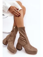 Dámské kotníkové boty na masivním podpatku a platformě tmavě béžové model 21642180 - Boto