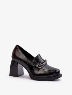 Lakované čierne lodičky Terimene s hrubými podpätkami