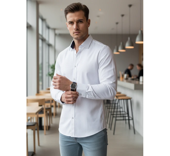 Pánska elegantná hladká biela košeľa SLIM FIT FashionStreet DX2618
