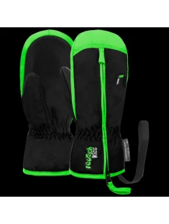 Detské zimné rukavice REUSCH Ben Mitten z umelej kože, zateplené, nepremokavé, čierne/zelené (62/85/408/7716)