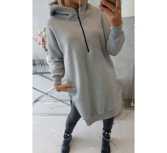 Zateplená mikina s bočnými rázporkami šedá