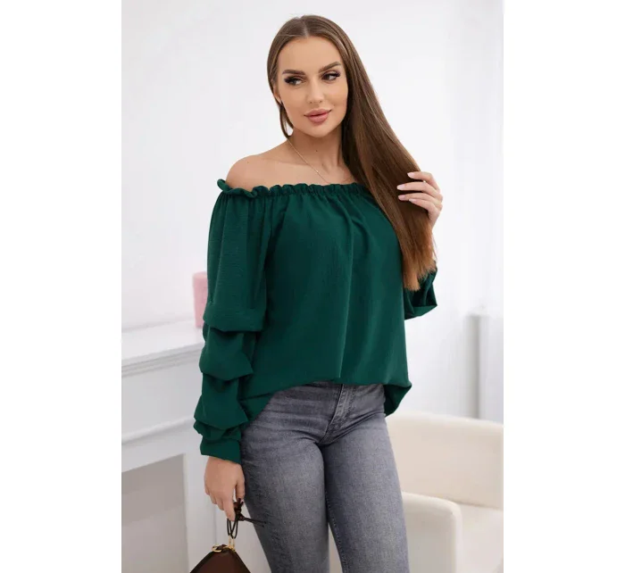 Španielska blúzka s ozdobnými rukávmi tmavozelená Španielska blúzka s ozdobnými rukávmi tmavozelená