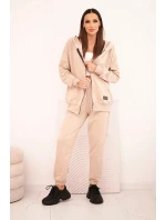 Dámská bavlněná souprava s kapucí a zipem béžová