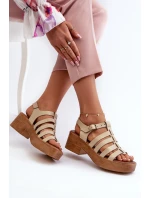 Dámské kožené sandály model 21657348 béžové - Zazoo Dámské kožené sandály model 21657348 béžové - Zazoo