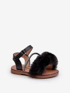 Dětské sandálky na suchý zip s kožíškem černé model 21663021 - Boto
