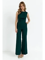 S115 Kombinéza so širokými nohavicami - fľaškovo zelená