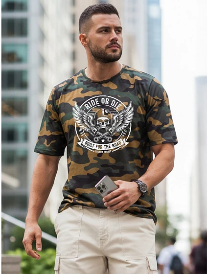 Tshirt męski moro z nadrukiem zielony model 22217654 - FashionStreet