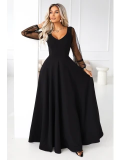 LORETTA dlouhé šaty s rukávy a výstřihem černé model 21791763 - numoco