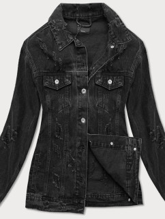 Čierna dámska džínsová bunda s pretrhnutiami (34761A)