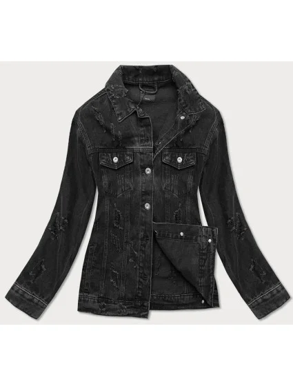Čierna dámska džínsová bunda s pretrhnutiami (34761A)