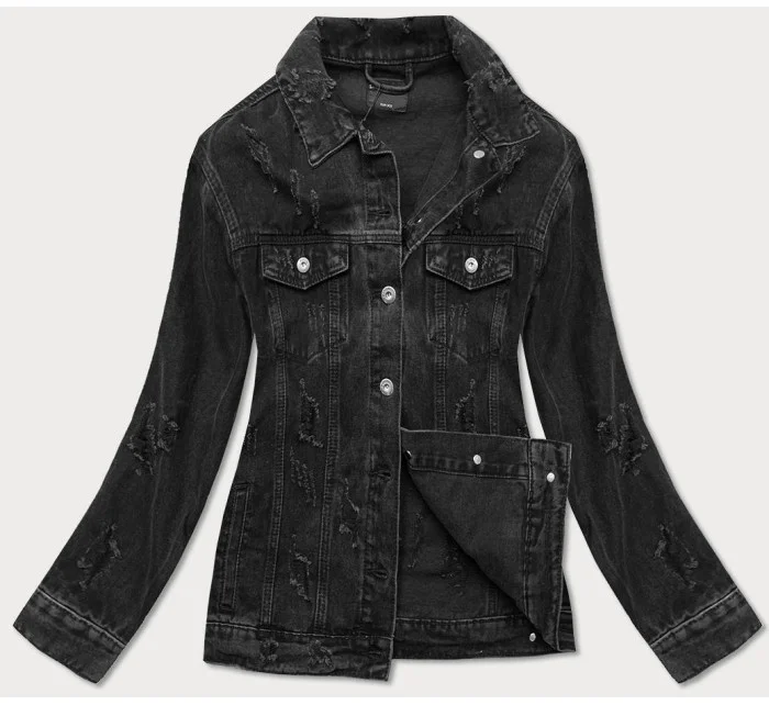 Čierna dámska džínsová bunda s pretrhnutiami (34761A)