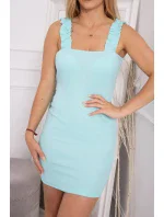 Volánikové šaty bez ramienok v mätovej farbe