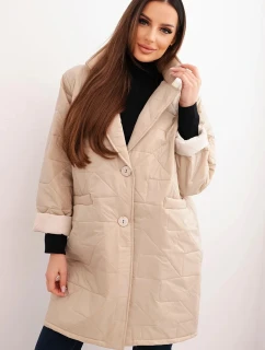 Dámská bunda Plus Size prošívaná s ozdobnými knoflíky a límcem model 21789296 béžová - K-Fashion