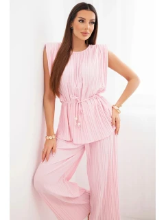 Dámský viskózový komplet s halenkou a širokými kalhotami cukrově růžová model 22025280 - K-Fashion
