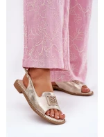 Eleganckie Sandały Damskie Na Płaskim Obcasie Z Ozdobą S.Barski KV51-082 Złote