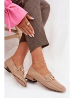 Kožené dámské mokasíny s ozdobným detailem D&A CR61-3125 Béžové