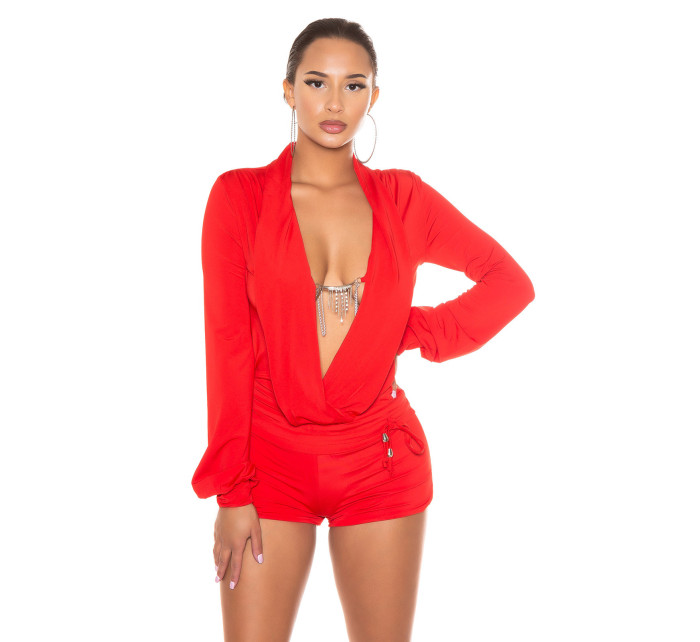 Sexy KouCla Plunding V-Neck Jumpsuit with necklace