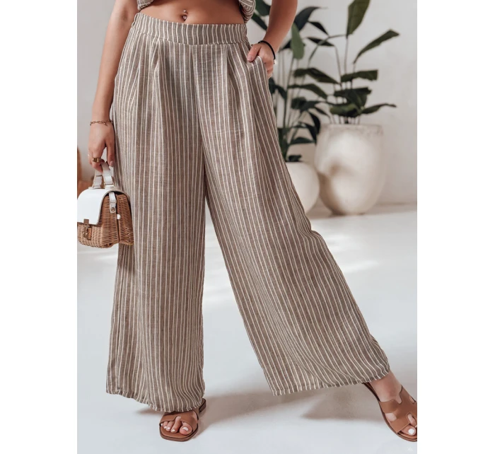 dámské pruhované kalhoty s širokými nohavicemi hnědé Dstreet model 21988972 - FashionStreet
