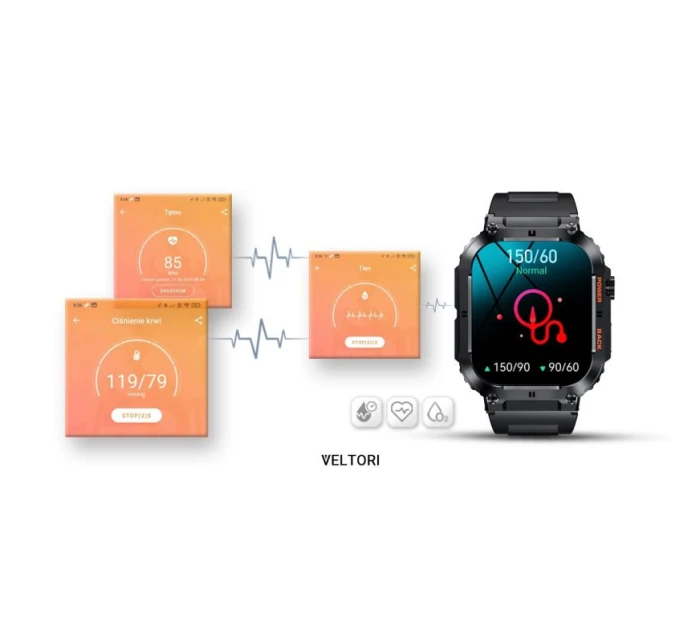 VELTORI VT200-1 Smartwatch Čierny silikónový remienok VELTORI VT200-1 Smartwatch Čierny silikónový remienok