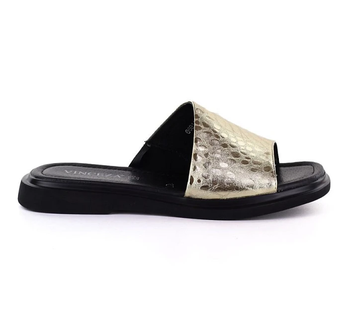 Dámské zlaté kožené žabky model 22116331 - VINCEZA