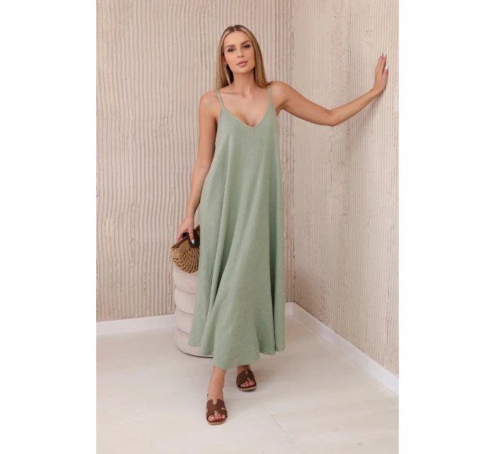 Mušelínové šaty bez ramienok svetlo khaki