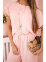 Viskózový komplet plisovaná halenka + kalhoty pudrově růžová Viskózový komplet plisovaná halenka + kalhoty pudrově růžová