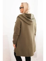Dámská mikina Plus Size s kapucí a asymetrickým zipem khaki