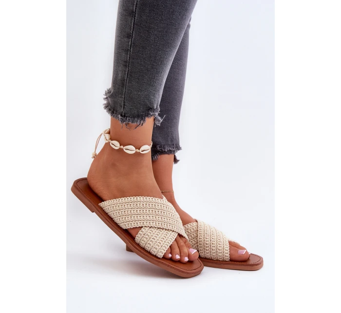 Klapki Damskie Płaskie Big Star NN274078 Beżowe