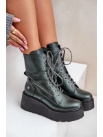Kožené Botky Workery Na Platformě A Klínu model 21678213 Zelené - Maciejka