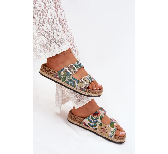Wzorzyste Klapki Damskie Na Korkowej Platformie Z Klamrami Lee Cooper LCW-25-35-3480L Multikolor Wzorzyste Klapki Damskie Na Korkowej Platformie Z Klamrami Lee Cooper LCW-25-35-3480L Multikolor