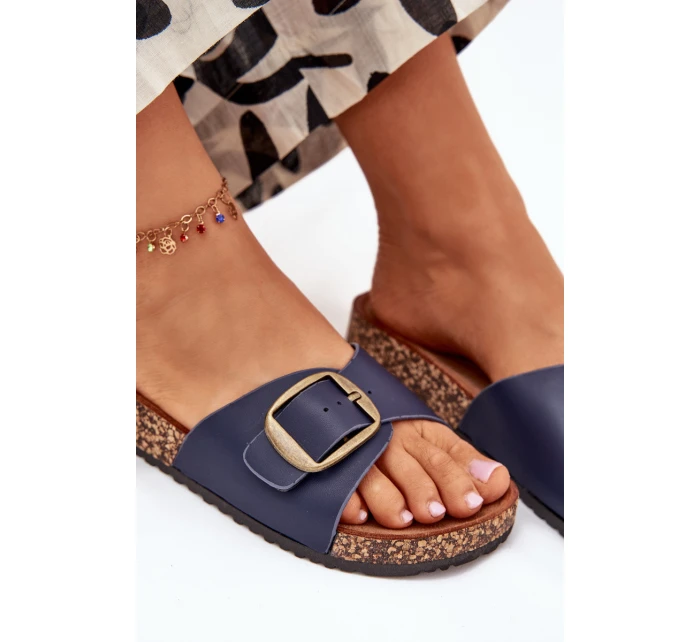 Klapki Damskie Na Korkowej Platformie Z Klamrą Granatowe Vianara Klapki Damskie Na Korkowej Platformie Z Klamrą Granatowe Vianara