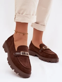 Dámské mokasíny se zlatým přezkou čokoládové Mirelva