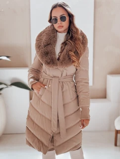 Dámska prešívaná zimná bunda s kožušinou FashionStreet camel TY5077