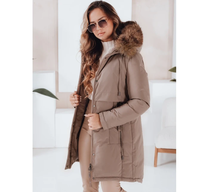 Dámská zimní bunda parka s kapucí tmavě béžová Dstreet model 21991282 - FashionStreet