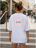 Dámske tričko oversize s potlačou CIAO, biele, FashionStreet NX9509RY