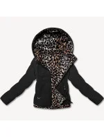Miss TiTi Čiernohnedá krátka voľná bunda s leopardím vzorom (25898)
