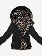 Miss TiTi Čiernohnedá krátka voľná bunda s leopardím vzorom (25898)