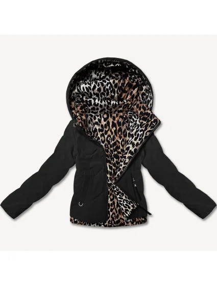 Miss TiTi Čiernohnedá krátka voľná bunda s leopardím vzorom (25898)