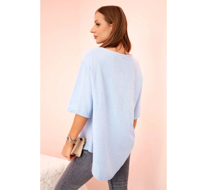 Dámská mušelínová košile s knoflíkem modrý
