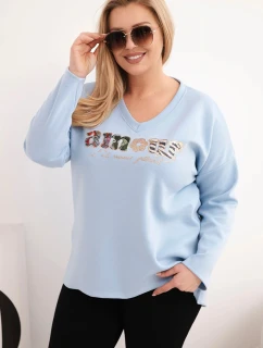 Plus veľkosť dámske V-neck mikina modrá