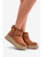 Skórzane Zamszowe Śniegowce Botki Na Platformie I Koturnie Maciejka 06769-29 Brązowe