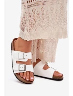 Klapki Damskie Na Korkowej Platformie Klamry Białe Evisolla Klapki Damskie Na Korkowej Platformie Klamry Białe Evisolla