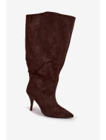 Wsuwane Kozaki Damskie Na Szpilce Z Eko Zamszu Czekoladowe Noretta