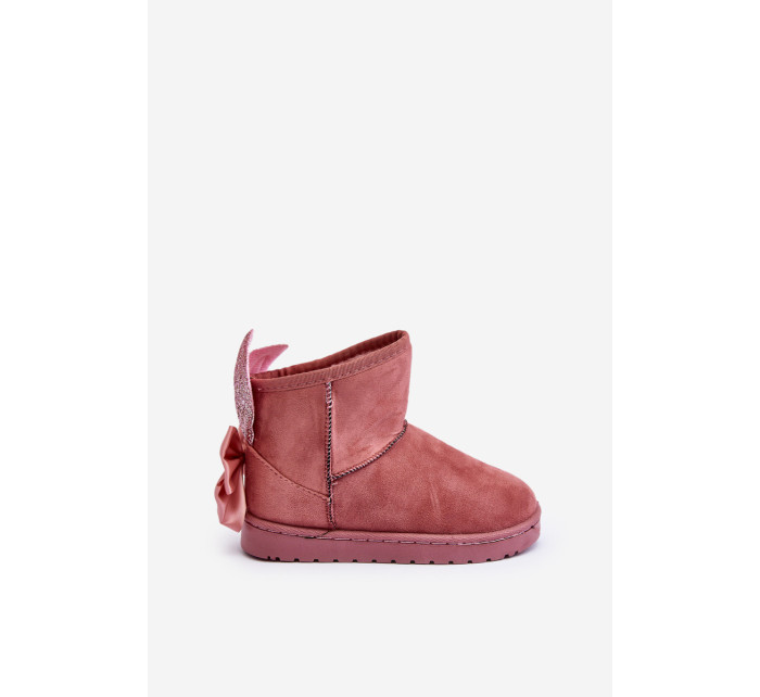 Dievčenské zateplené snehové topánky s mašľami, ružové Meriva